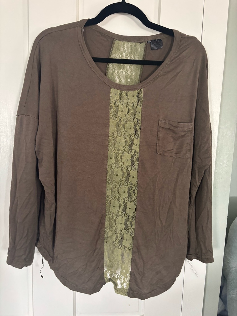 Women's Lace-Panel Long Sleeve Top - Olive